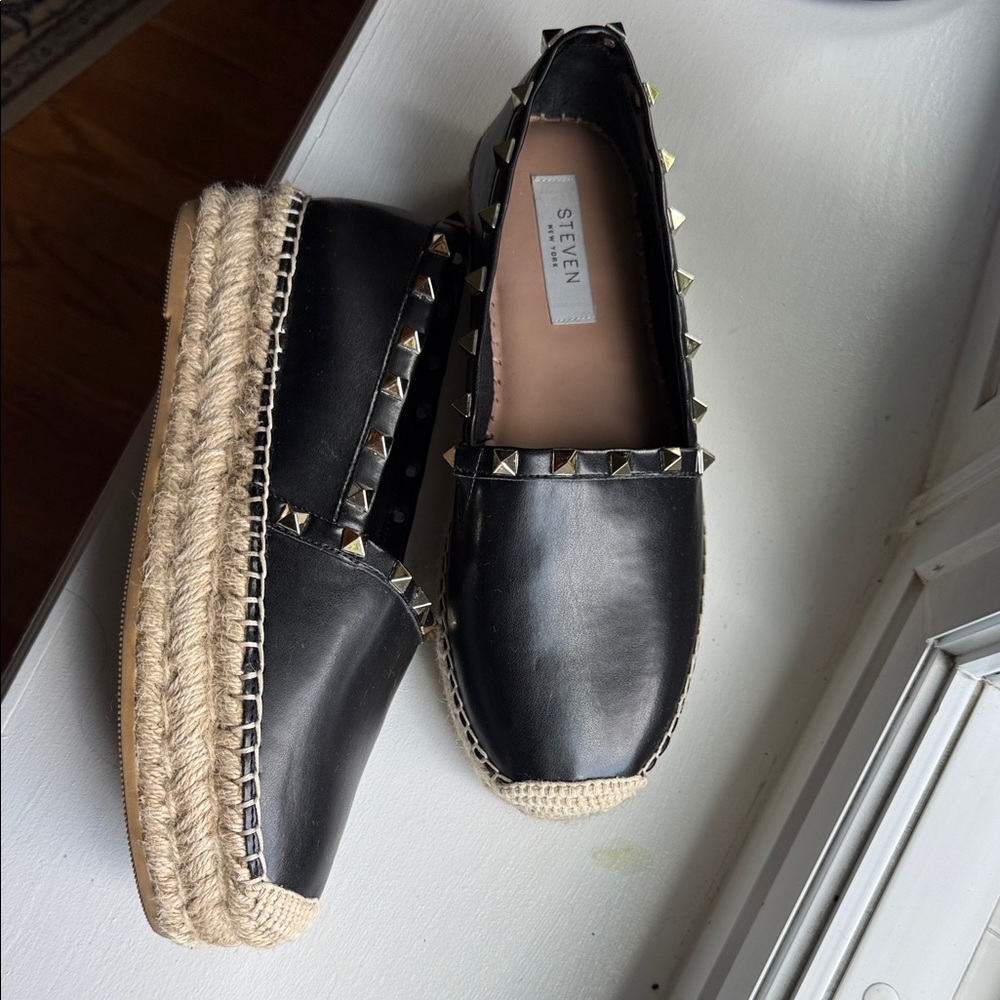 Steven New York Black Espadrille platforms with Studded Detail